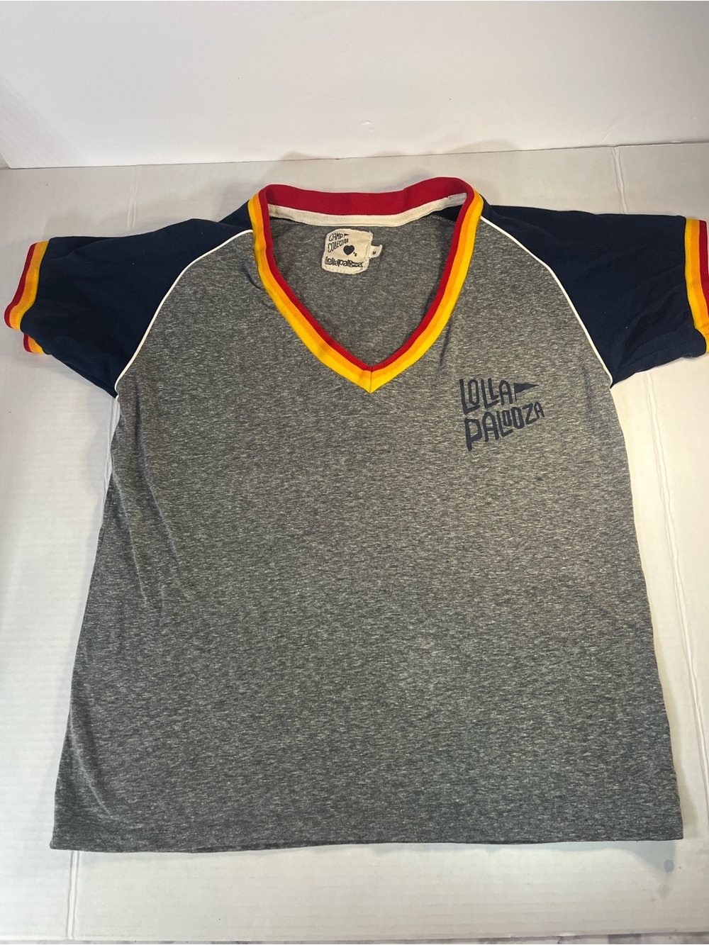 Lollapalooza Camp Collection Gray V-Neck Short Sleeve Tee